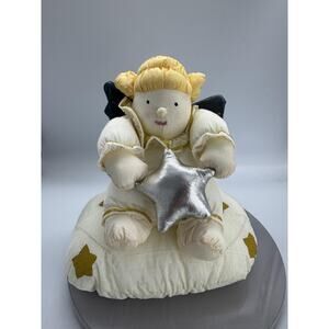 J.S. International Plush Angel On Star Pillow Silver Star Korea Christmas Decor